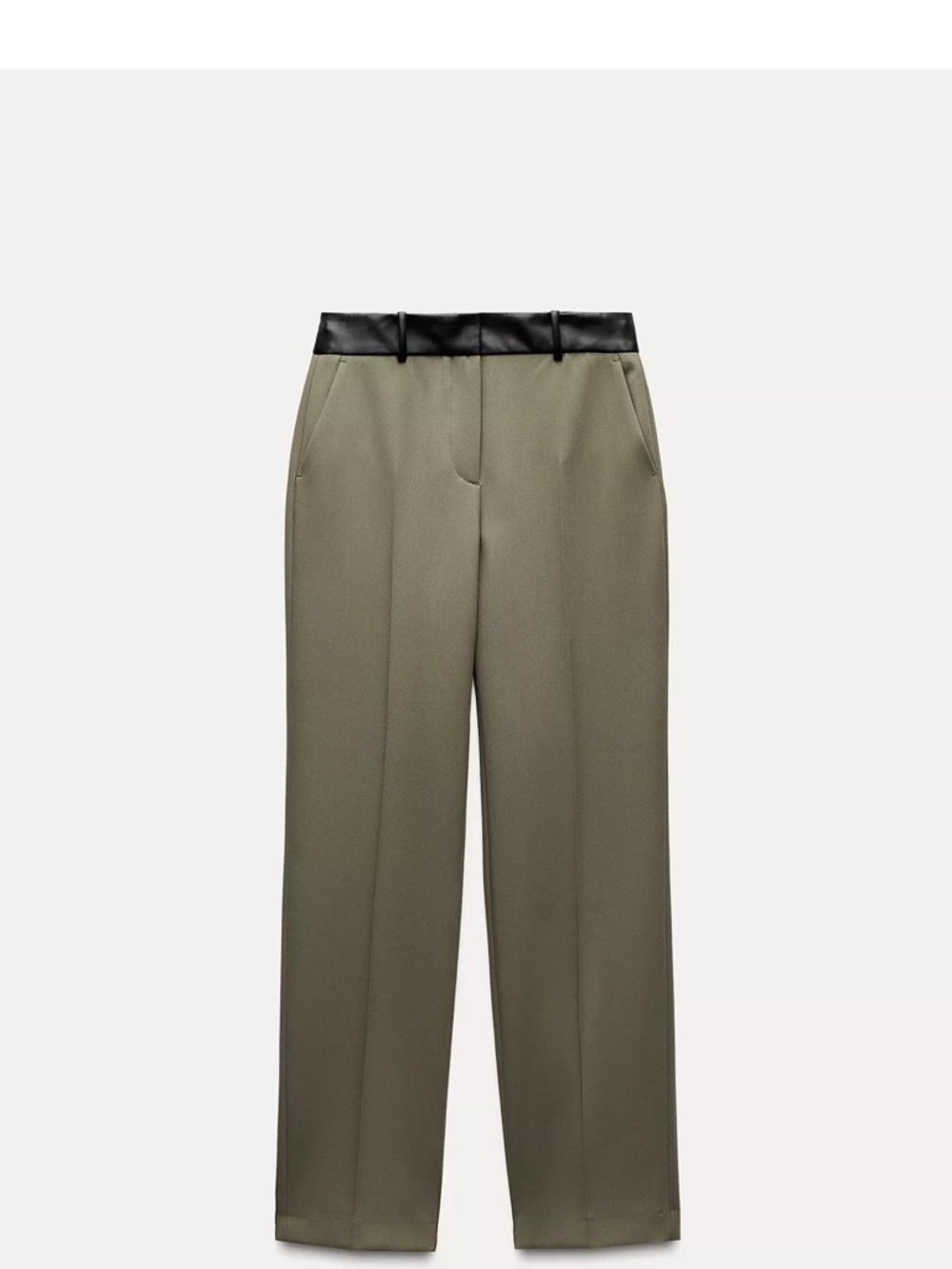 Zara Olive Wide-Leg Trousers with Black Contrast Waistband